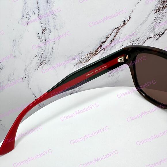 New GUCCI Sunglasses Brown Cat Eye Round Red Green Web Arms Gold GG Womens main image 12
